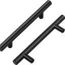 Home Expert 5 Pack 4 Inch Black Cabinet Handles - Matte Finish Pulls for Dresser Drawers - Stainless Steel Kitchen Cabinet Handles - 6-3/8 Inch Overall Length