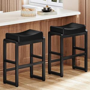 HOOBRO Bar Stools Set of 2, Counter Height Bar Stools, Saddle Barstools, 17.3"L x 11"W x 25.1"H