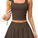 OQQ Women's 2 Piece Mini Skirt Sets Casual Summer Knit Cropped Tank Top with Sport Bra High Waisted Mini Skirts Outfit size M