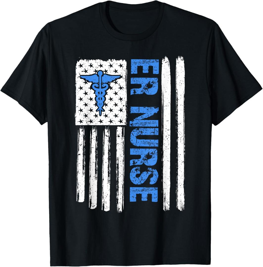 ER Nurse Emergency Room Nurse US flag vintage T-Shirt Large