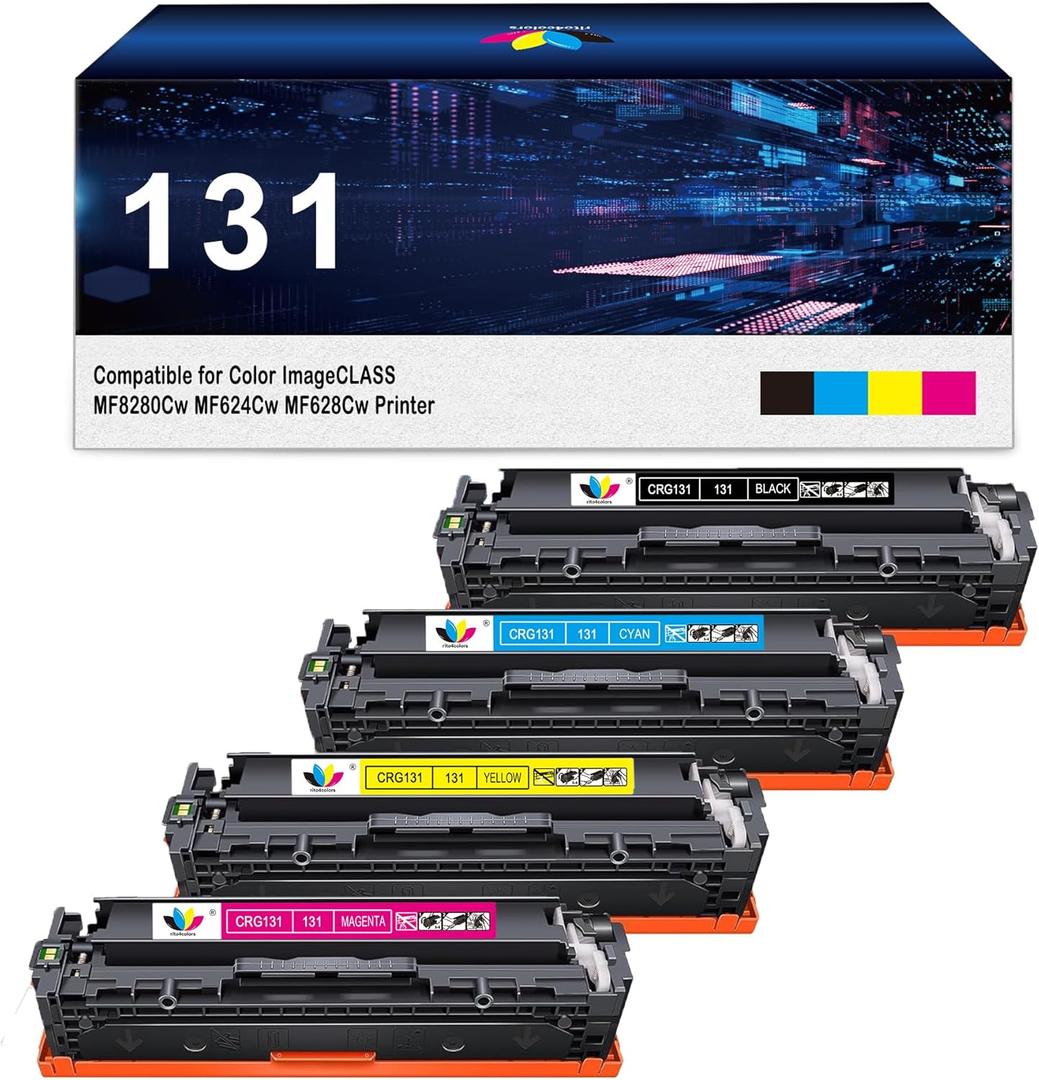 131 Toner Cartridge Replacement for Canon 131 for Color ImageCLASS MF8280Cw MF624Cw MF628Cw Printer ( Black, Cyan, Magenta, Yellow,4 Pack)