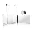 HIEEY 3 Way Mirror for Hair Cutting,360 Trifold Mirror with Height Adjustable Telescoping Hooks,and 5X Magnification,for Makeup, Hair Styling