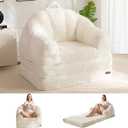 MAXYOYO Folding Sofa Bed, 2 in 1 Convertible Sofa to Lounger Comfy Single Bean Bag Chair for Adults, Floor Sleeper Couch with Handle, Faux Fur Couch Bed for Living Room Bedroom, Beige