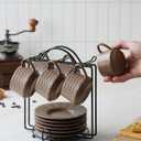 Espresso Cups Set, 4 Oz Porcelain Coffee Cups with Saucer and Metal Stand Small Cappuccino Cups Set of 6 Demitasse Cups for Espresso, Latte, Cafe Mocha, Cappuccino, and Tea, Brown