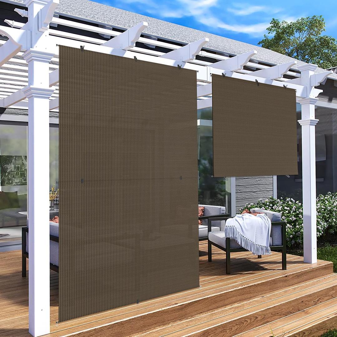 Patio Shades Roll Up Outdoor 5'Wx6'H Foldable Roller Shade Patio Blinds Exterior Block Sun Screen for Outside Porch Deck Balcony Pergola Carport, Brown