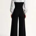 LAJIOJIO Women's 2 Piece Outfits Casual V Neck,Puff Long Sleeve Tops and Wide Leg Pants Sets with Pockets, Large
