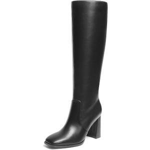 DREAM PAIRS Knee High Boots for Women Square Toe Gogo Chunky Heel Tall Boot Fashion Side Zipper Long Boot (8, Black)