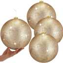 Zubebe 4 Pcs Extra Large Christmas Ball Ornaments Glitter 8'' (200 Mm) Giant Oversized Plastic Xmas Ball Big Hanging Christmas Tree Ornaments for Holiday Party Outdoor Decor(Glitter Champagne Gold)
