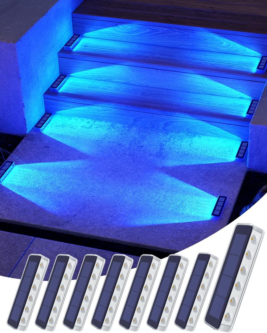 DetarZinLED Blue Solar Lights for Outside,8 Pack Solar Deck Lights Outdoor Waterproof LED,Blue Step Light for Outside,Dock Light Solar Powered Waterproof for Deck,Steps,Dock,Driveway,Stair,Path