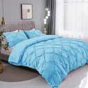 Bedding Duvet Cover Queen Size Blue Set, 3 Pieces Set Solid Color Satin Queen Duvet Cover Set 1 Comforter Cover and 2 Pillowcases with Zipper Cover (Lake Blue, Queen 90'' x 90'')