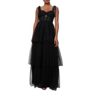 Lulus Billie Keyhole Cutout Swiss Dot Maxi Dress for Women, A-Line Black Formal Dress, Size: XL