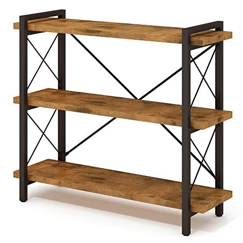 Amazon.com: HCHQHS Bookshelf, 3-Tier Industrial Bookcase, Rustic Open Book Shelf, Wood and Metal Horizontal Bookshelves : Home & Kitchen