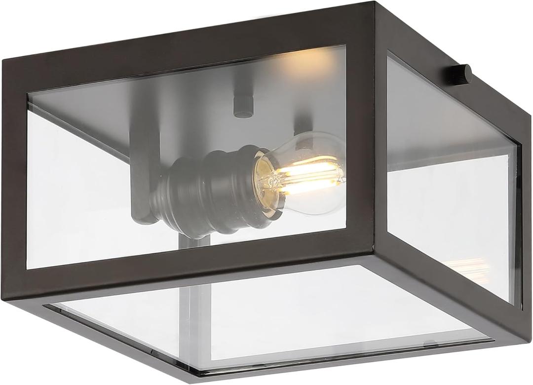 JONATHAN Y JYL9553A Eleanor 8" 1-Light Farmhouse Industrial Square Iron/Glass Case LED Flush Mount Minimalist, Contemporary, Traditional, Living Room, Dining Room, Bedroom, Oil Rubbed Bronze