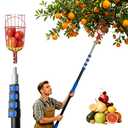 26FT Reach Fruit Picker with Basket, Telescoping Aluminum Pole 5-20FT, Dual Flip-Lock & Screw Fixing Design for Apple Orange Mango Avocado Lemon Picking