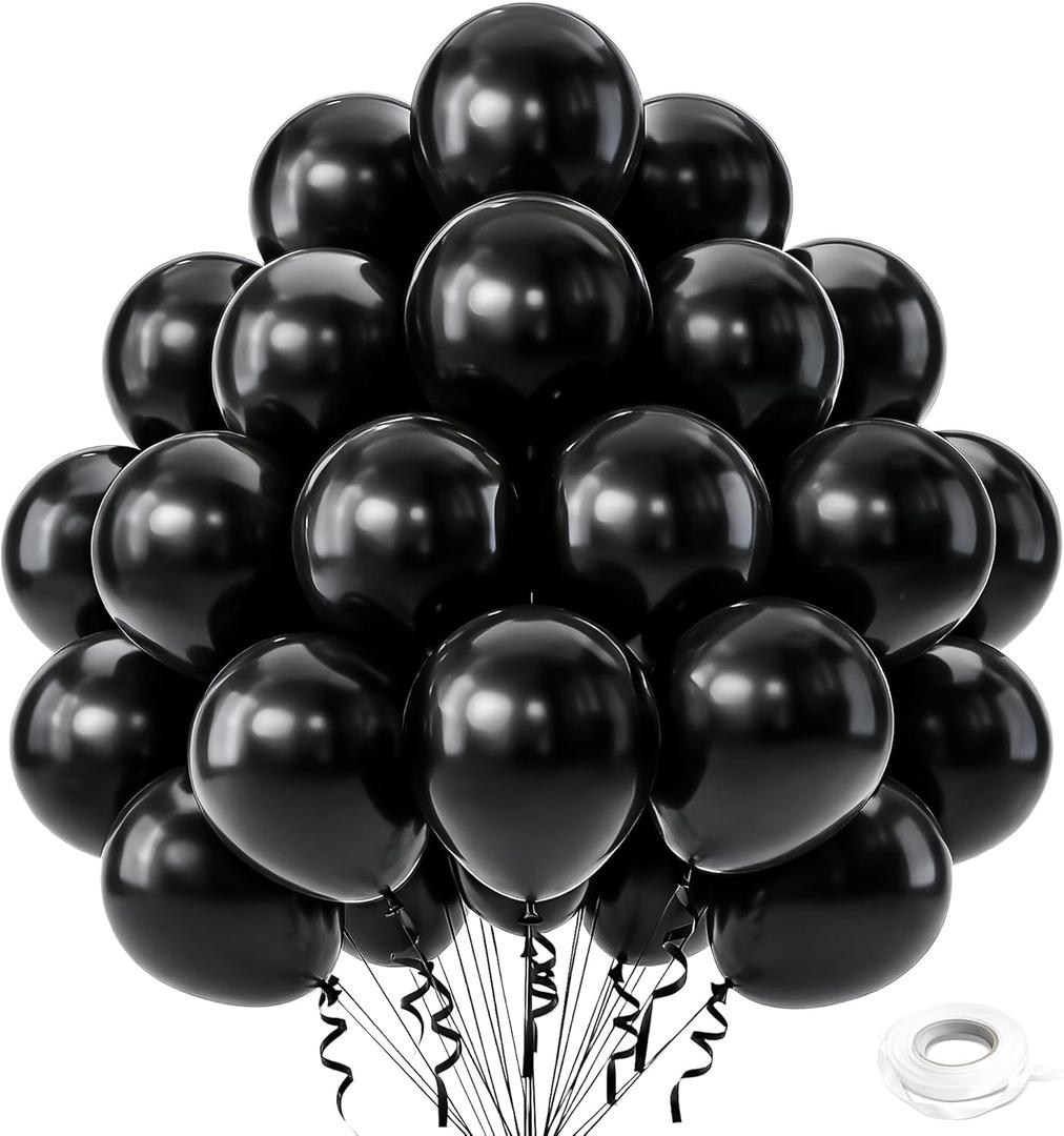 Black Balloons, 50 PCS 12 inch Latex Party Balloons, Matte Black Balloon for Birthday, Baby Shower, Anniversary, Graduation, Wedding Decorations - Black