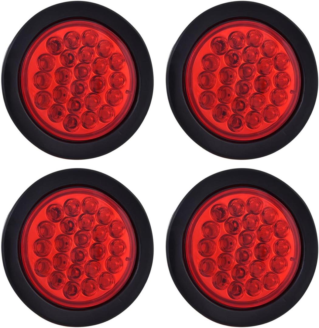 4 Inch Round Trailer Tail Light for 12V Truck Trailer Bus RV Camper ATV UTV 24LED Back Up Reverse Light Waterproof w/Flush Mount Grommets Plugs