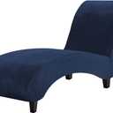 H.VERSAILTEX Chaise Lounge Cover Indoor Velvet Chaise Slipcover High Stretch Lounge Chair Cover Luxury Armless Chaise Cover for Living Room, Machine Washable, Navy