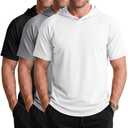 Neer 3 Pack Men's Short Sleeve Workout Hoodies, 3-Color, XX-Large (XXL)