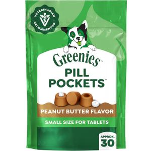 4 x Greenies Pill Pockets for Dogs Small Size, Tablet Pill Treats for Dogs, Peanut Butter Flavor, 3.2 oz. Pouch (EXP 04/26/27)
