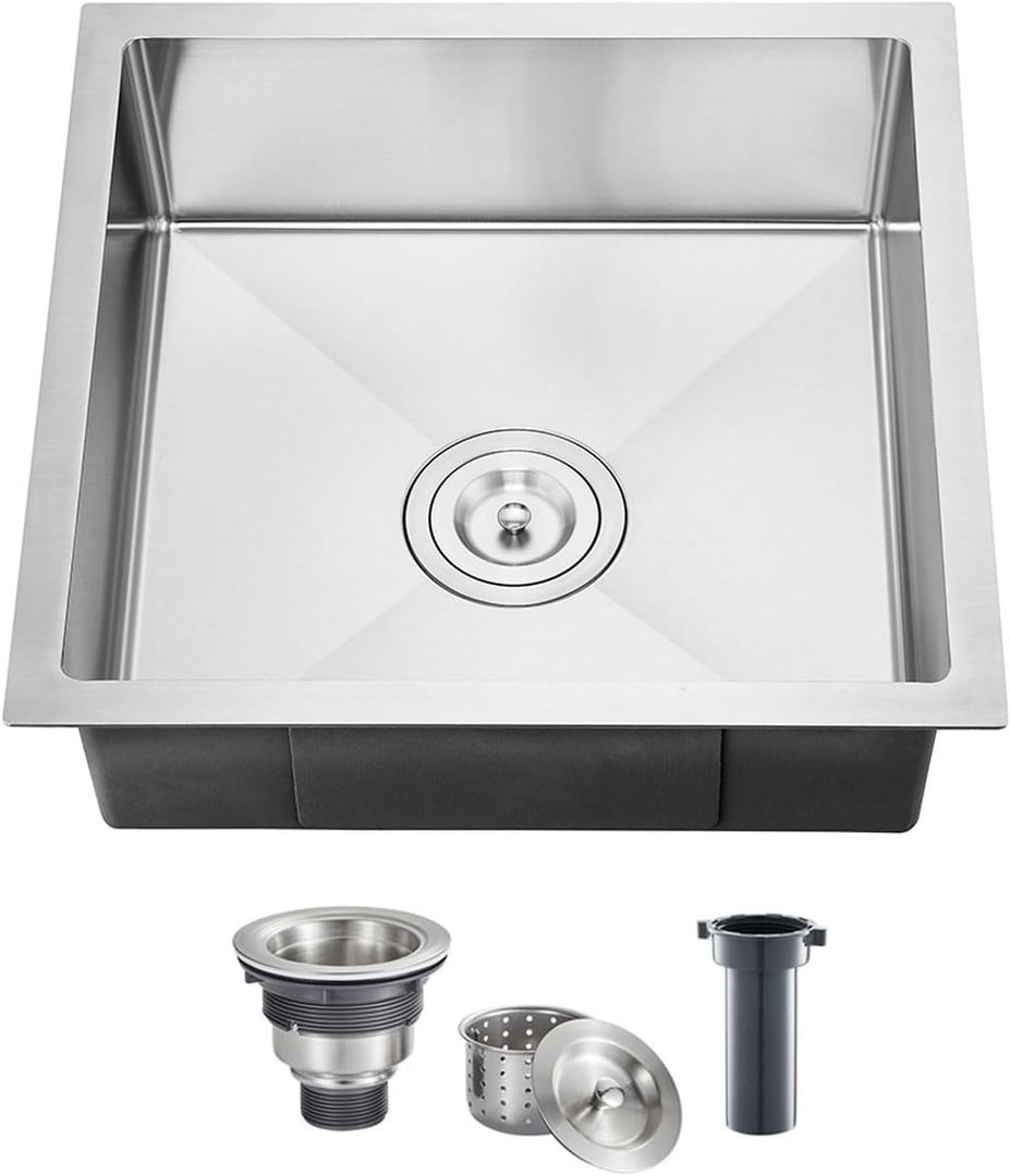 18 x 18 inch Undermount Kitchen Sink, Brushed Stainless Steel, D18"xW18"xH6"