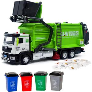 Toddlers Garbage Truck Toys Kids Trash Truck Toy Set Medium Size Alloy Inertia Driving Simulation Model Sound and Light