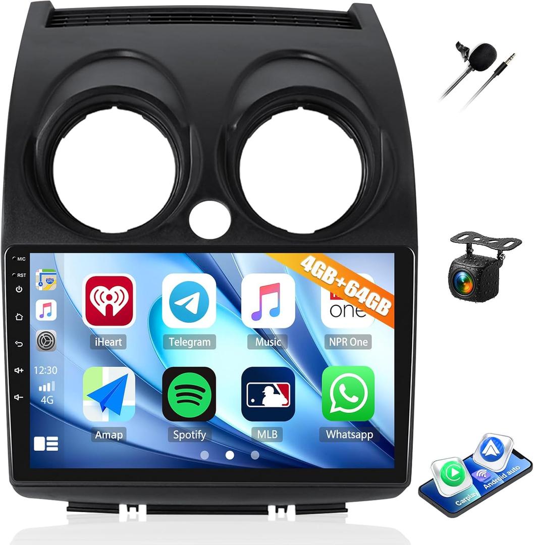 4G+64G Car Radio for Nissan Rogue 2008-2013 with Wireless CarPlay Android Auto, 9" 1280 * 720 Touchscreen Radio Android 15 Car Stereo Bluetooth 5.0 32EQ WiFi GPS RDS FM HD Backup Camera