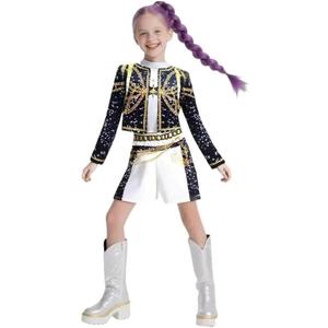Girls Cosplay Costume, Popular Singer Stage Outfit, Black Printed, for Ages 3-12
