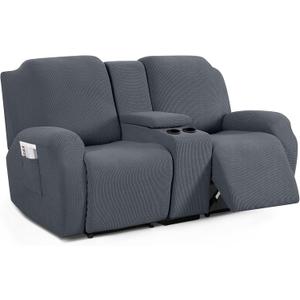 TAOCOCO Recliner Loveseat Cover with Middle Console Sofa slipcover, Stretch Reclining Sofa Covers for 2 Seat Reclining Couch, Jacquard Pattern Soft Loveseat Slipcover Furniture Protector, Grey (2 Seat with Console)
