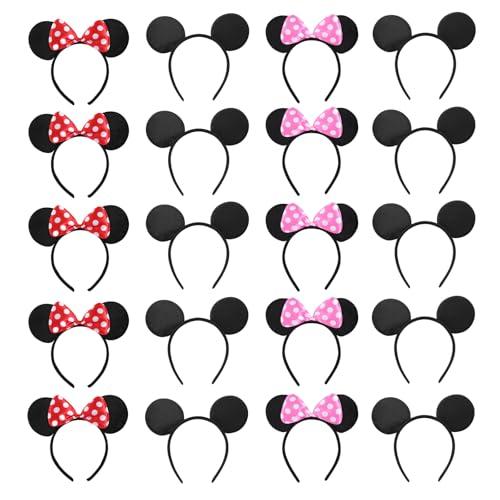 NEWTGAN 20 PCS Mouse Ears Headbands for Birthday Party Theme Park Costume Play Celebration for Boys and Girls (3color) (3 Color)