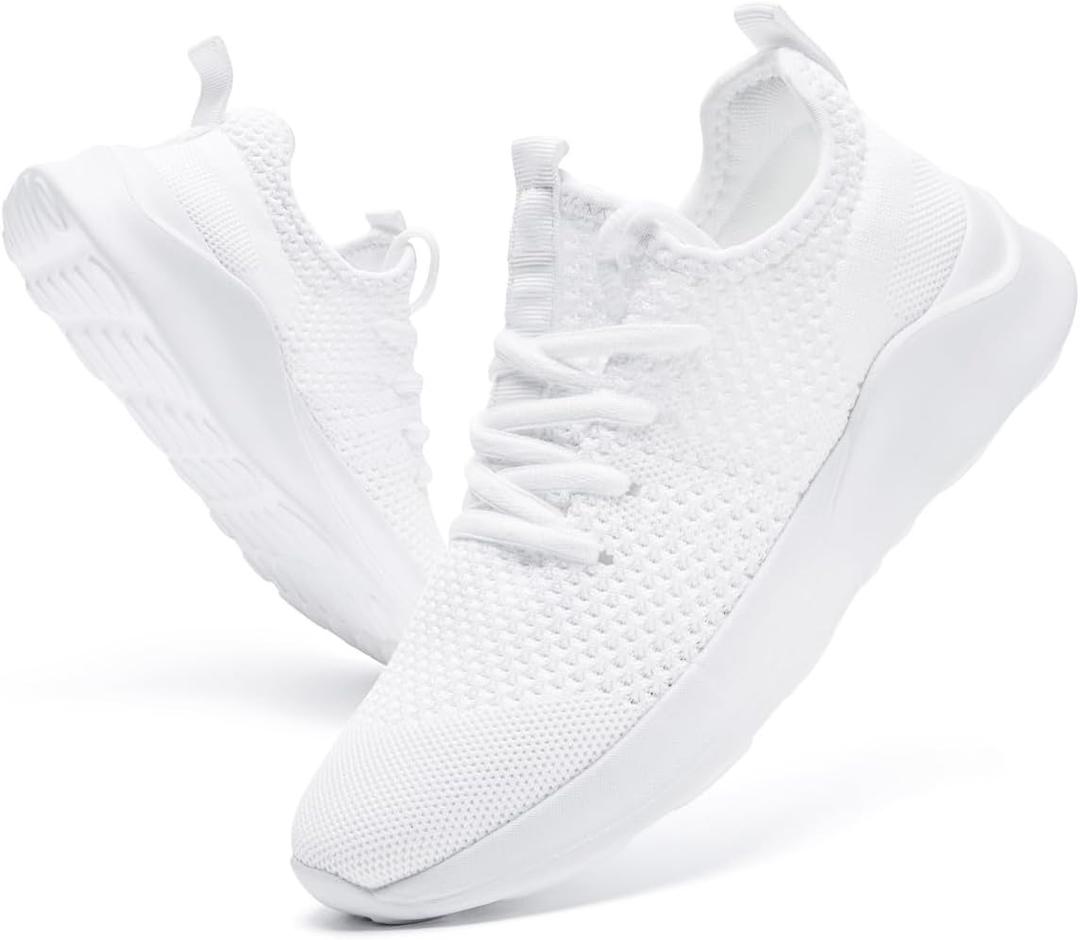 Women's Walking Shoes Tennis Sneakers Casual Lace Up Lightweight Running Shoes Slip On Gym Out Workout Shoes (9, 01 White)