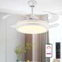 STERREN 42 Inch Retractable Ceiling Fans with Lights,Modern Bladeless LED Ceiling Fan Lights with Remote Control, Smart White Bedroom Ceiling Fan with Light