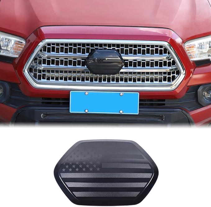 Aunginsy Front Emblem Trim Cover Compatible with Toyota Tacoma 20162023, Front Hood Center Grille Emblem Badge Logo Cover Circle Ring Decorator Overlay ABS Accessories, Not Fit with Sensors Version