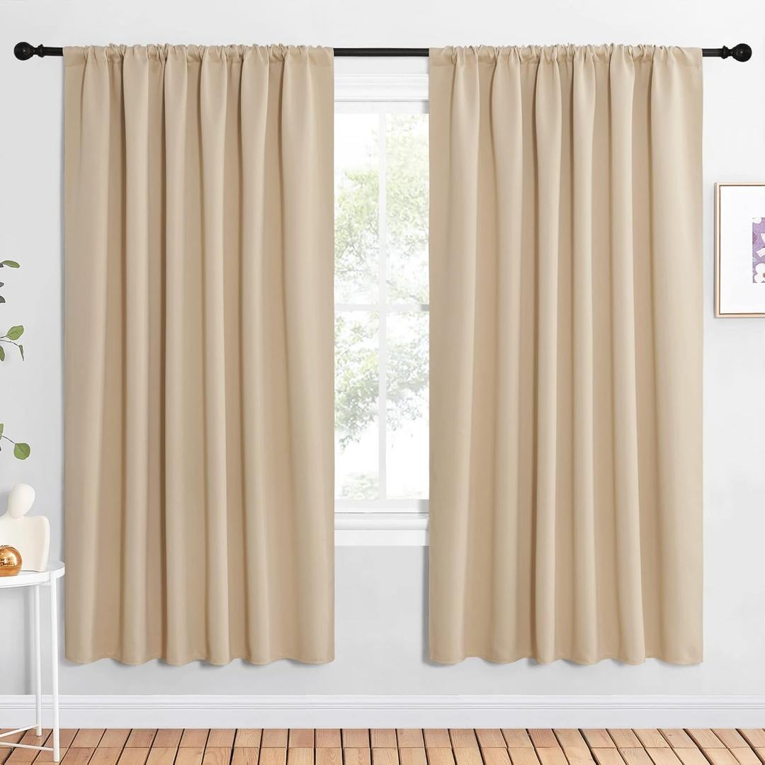 NICETOWN Room Darkening Curtains for Bedroom - Triple Weave Home Decoration Thermal Insulated Solid Drapes for Kitchen (Biscotti Beige, Set of 2 Panels, 62 x 72 Inch)