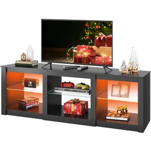 WLIVE LED TV Stand for 65-Inch TV, 58-Inch Entertainment Center with Adjustable Glass Shelves, Modern Media Console for Living Room & Bedroom, Black