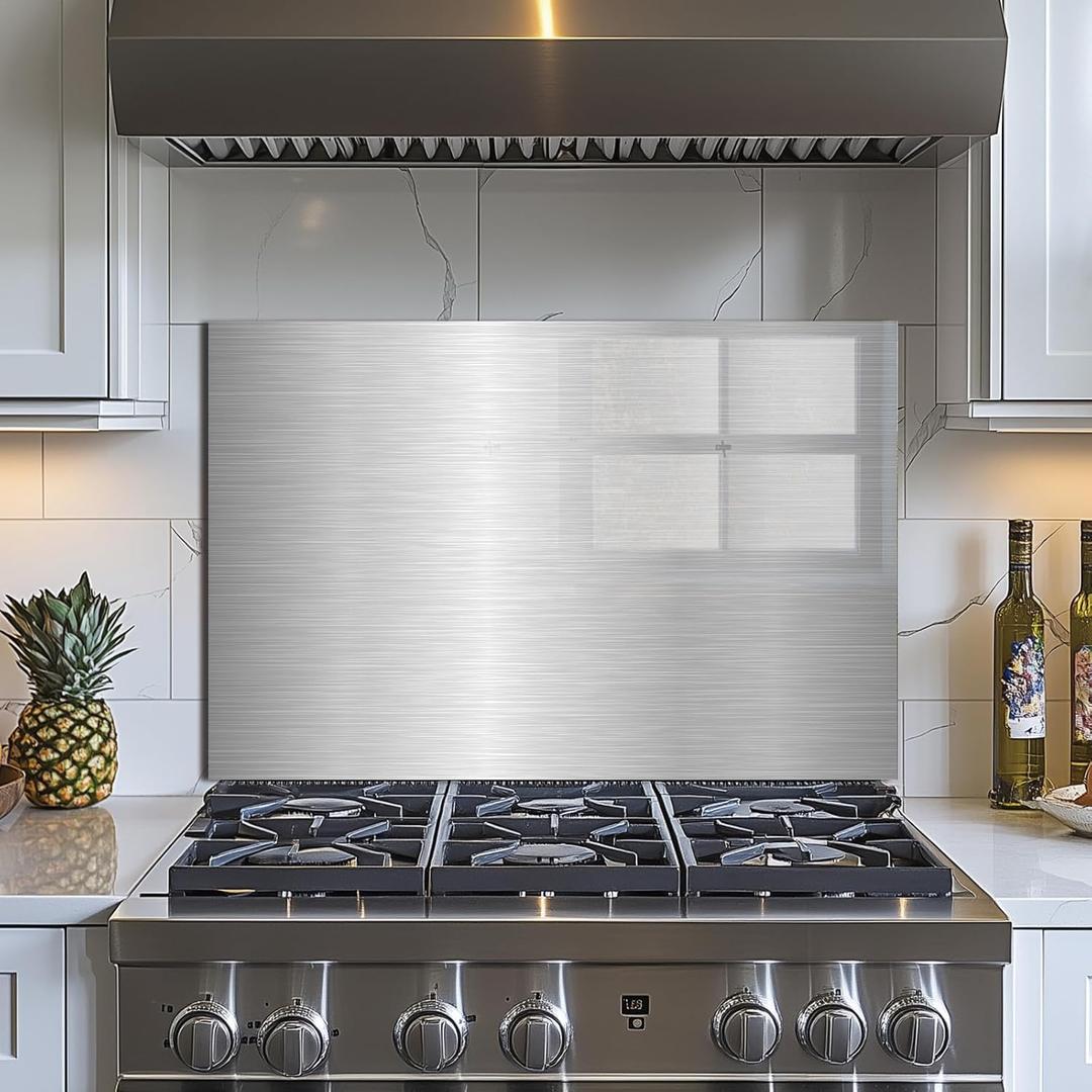 Evgosm Tempered Glass Backsplash for KitchenStainless steel Stove Splashback, Glass Backsplash, Easy to Install and Clean, Used for Kitchen Wall Protection and Decoration. (30x20'')
