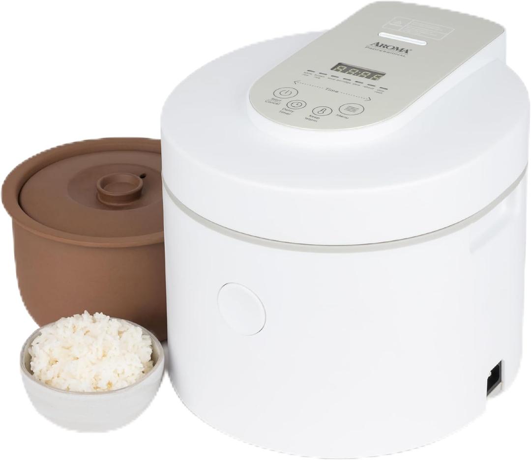 AROMA Professional Rice Cooker with Purple Clay Cooking Pot, 6-Cup (Uncooked) / 12-Cup (Cooked), Healthy Grain Multicooker, Natural Ceramic, 3 Qt, White, ARC-7206P