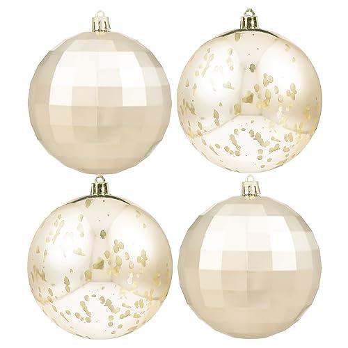 XmasExp Large Christmas Ball Ornaments,4pcs Champagne Giant Shatterproof Plastic Hanging Mercury Xmas Ball Decorations Christmas Tree Ornaments (Champagne Gold, 3")
