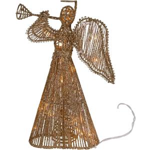 12-Inch 20 Light Incandescent Gold Glitter Angel Tree Topper