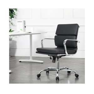 LANDSUN Executive Mid-Back Home Office Swivel Desk Chair with Armrests and Wheels - Faux Leather Soft Padded Seat Upholstered Ergonomic Computer Chair - Black