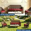 Wicker Chair Cushions 3 Piece Set, Outdoor Loveseat Wicker Cushions for Patio Furniture Settee, Waterproof Wicker Patio Furniture Loveseat Cushions, 1 Loveseat and 2 U-Shaped Cushions, Red