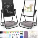WEYOUNG Kids Easel, Adjustable Double-Sided Whiteboard & Chalkboard 360Rotating, Magnetic Standing Art Toddler Easel Kids for Boys and Girls 3+ with Drawing Accessories, Black