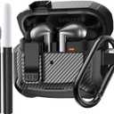 Compatible Samsung Galaxy Buds 3 Pro Case/Bud3 Cover Lock Clip for Men, Military Shell Galaxy Buds Pro 3/ Bud 3 Protective Armor Skin with with Cleaner Kit & Carabiner, Black