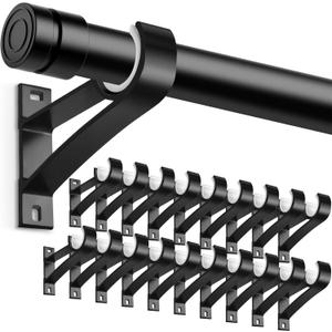 KOLAKO Curtain Rod Bracket, 20 Pack Heavy Duty Holders, Black Rod Hooks for Wall, Support Brackets for 1 Inch Drape Poles