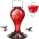 Kingsyard Glass Hummingbird Feeder 24 Ounces, 6 Feeding Ports, Hanging Bird Nectar Feeder for Outdoors Garden Yard Dcor, Ant Moat Included, Red