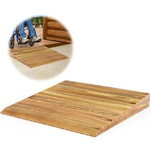 Wooden Threshold Ramp for Home Steps, 7" Rise Doorway Ramp with Non-Slip Grooves, Door Ramp for Wheelchair/Walker/Cart/Scooter, (31.4 W*7.0" H, Solid Pine Wood, 600LBS Capacity)
