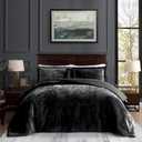 TAMGHO Crushed Velvet Comforter King, Black King Size Bedding for All Seasons, Luxury Soft 3pc Bed Set, 1 Oversized King Comforter (108"x96") and 2 Pillow Shams (20"x36"+2")