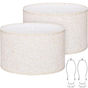 Oval Lamp Shades Set of 2, 16.5"L x 9.6"W x 11"H, Large Beige Lampshades for Table Lamps Bedside Lamps, Natural Linen Lamp Shades for Floor Lamps, Suitable for E26 Base and Saddle Base, Easy Assembly