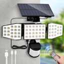 ALUSSO Solar Lights Outdoor with Motion Sensor, 3000-6500K CCT Dimmable 3 Heads Security Light with Remote Control, IP54 Waterproof 3 Modes Flood Lights for Garden Yard Garage