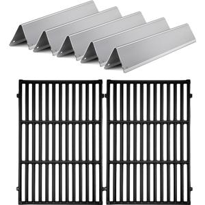 2PACK 7638 Grill Iron Cooking Grates with 5PACK 7636 Stainless Steel Flavorizer Bars for Weber Spirit 300 and GS4 Spirit II 300 Series E310 E320 E330 S310 S320 S330 Grill Part 69797 68843