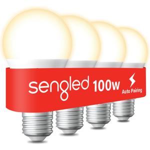 Sengled Alexa Light Bulbs, 100W Equivalent Smart Light Bulbs Bluetooth Mesh 1500 LM, Smart Bulbs That Work with Alexa Only, Dimmable LED Bulbs A19 2700K High Brightness, No Hub Required, 4 Pack